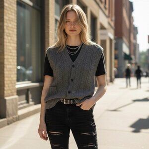 Vintage Pavo Real 100% Alpaca Wool Gray Womens Cardigan Sweater Vest Size Large